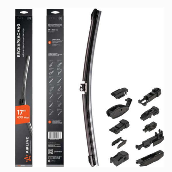 Щетка стеклоочистителя AIRLINE PRO бескаркас 430мм 17" 10 адаптеров