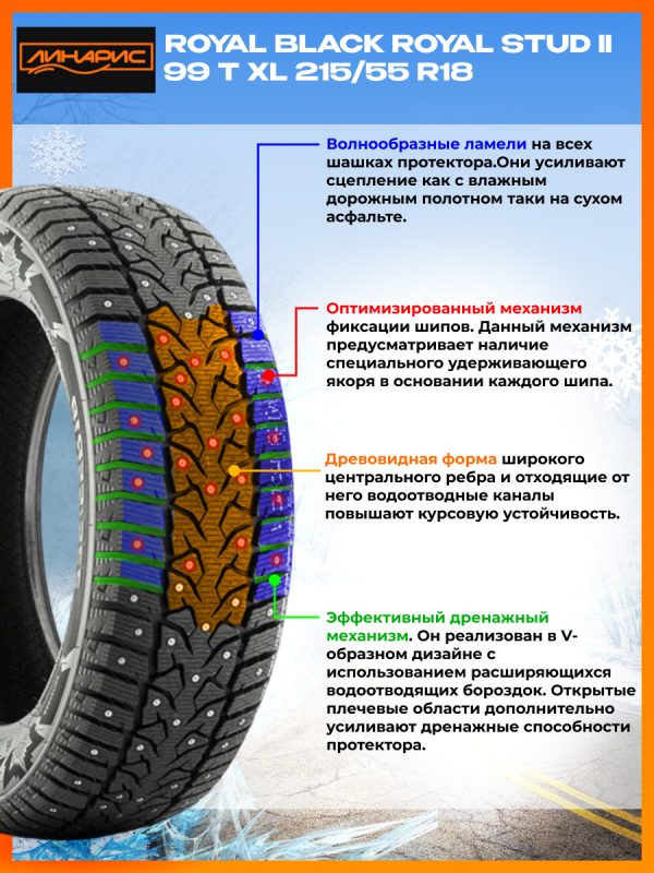 215/55R18 ROYAL BLACK ROYAL STUD II шип 99 T XL