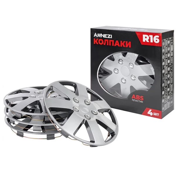 Колпаки колесные R16 Arnezi A0702064 4шт (серебристо-черные) ABS-пластик RIGER
